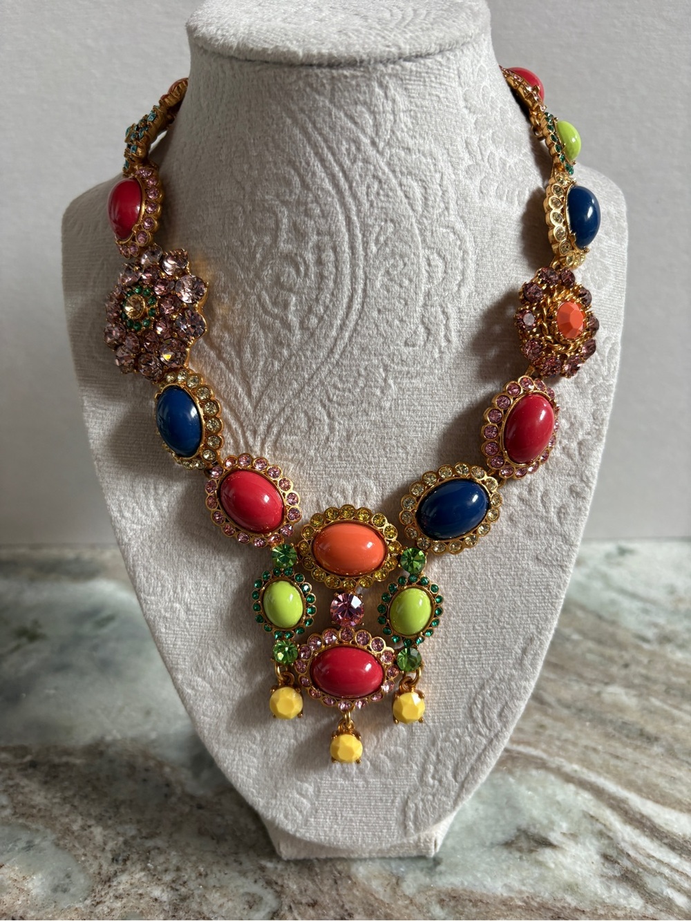 Oscar de la Renta Multicolor Statement Necklace with Gold Tone Accents